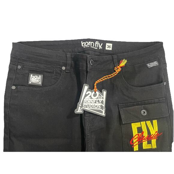 NWT Born Fly Jeans Mens Size 36 Distressed Embroidered Black Patchwork Denim - Picture 6 of 10